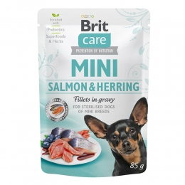 Brit Care Mini Dog pouch Вологий корм для собак з філе лосося та оселедця в соусі 85 г. -  Brit консерви для собак 