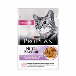 Pro Plan Nutrisavour Delicate консерва для кошек с чувствительным пищеварением в соусе с индейкой, 85 г -  Корм для выведения шерсти Pro Plan   