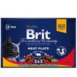 Brit Premium Cat pouch влажный корм для котов с тушеной говядиной и горохом -  Влажный корм для котов -   Класс: Премиум  
