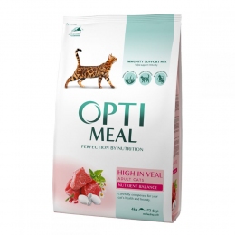 Optimeal корм для котов с высоким содержанием телятины  - Корм для выведения шерсти у кошек