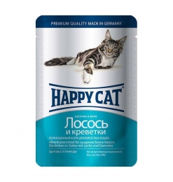 Влажный корм Happy Cat для взрослых кошек лосось и креветки 100г - 