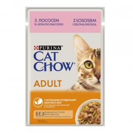 Cat Chow влажный корм для котов лосось и зеленый горошек -20% от цены 595063 -  Влажный корм для котов -  Ингредиент: Лосось 