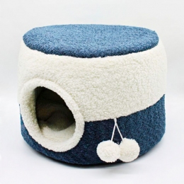 Домик Мангуст мебельная ткань и овчина синий, 43х32х43 см -  Домики и лежаки для собак -   Тип: Закрытый  