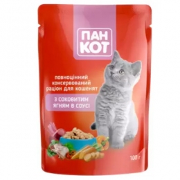 ПанКот консервы для кошек ягненок в соусе 100г 141050 -  Влажный корм для котов Пан Кот     