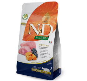 Сухой корм Farmina N&D Grain Free Pumpkin Lamb & Blueberry Neutered Adult для стерилизованных кошек, с гарбузом, ягненком и черникой, 1,5 кг   -  Сухой корм для кошек -   Особенность: Стерилизованные  