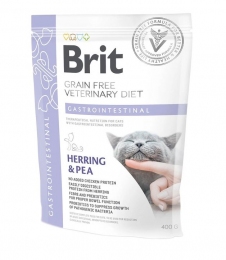 Brit VetDiets Cat GF Gastrointestinal Сухой корм для всех возрастов кошек при остром и хроническом гастроэнтерите с селедкой, лососем и яйцом с горохом 400 г
