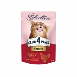 Клуб 4 лапы влажный корм Полоски для кошек с курицей в соусе 85г -  Влажный корм для котов -   Класс: Премиум  