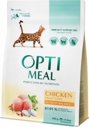 Optimal зі 0,2 кг 1 + 1 сухий корм для дорослих котів курка 1453 акція -  Сухий корм Оптиміл для котів 