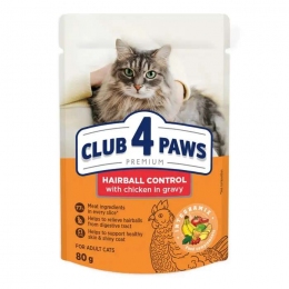 Клуб 4 лапы влажный корм для выведения шерсти у кошек 80г -  Влажный корм для котов -  Ингредиент: Курица 