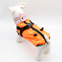 Жилет Вайлет оранжевый со шлейкой плащевка на байковой подкладке (девочка), S -  Одежда для собак -   Материал: Плащевка  