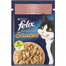 АКЦИЯ Felix Sensations влажный корм с лососем в соусе и вкусом креветок для кошек 85 гр - Similar products