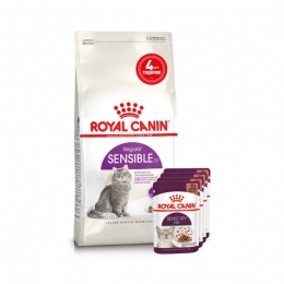АКЦИЯ Royal Canin SENSIBLE чувствительное пищеварение набор корму для кошек 2 кг + 4 паучи - Сухой корм для кошек