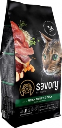 Savory Сухой корм для кошек со свежим мясом индейки и уткой -  Сухой корм для кошек -   Класс: Холистик  
