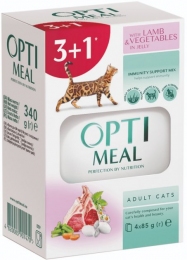 Optimeal корм для котов ягненок с овощами в желе 0,34 кг 3 + 1 7470 Акция -  Влажный корм для котов -  Ингредиент: Ягненок 