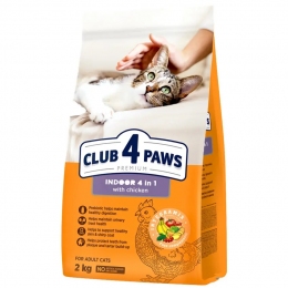 АКЦИЯ -15% Club 4 Paws Premium 4 в 1 Сухой корм для взрослых кошек живущих в помещении с курицей 2 кг - Акция Сlub4Paws