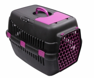 Переноска Черная пластик Фиолетовые двери 65*45*40 - Переноска для котов