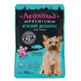 Леопольд premium для собак Мясной деликатес с лососем 100гр 492331 -  Премиум консервы для собак 