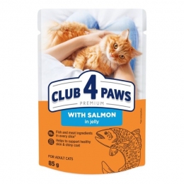 Клуб 4 лапы влажный корм для кошек лосось в желе 80г - Корм для выведения шерсти у кошек