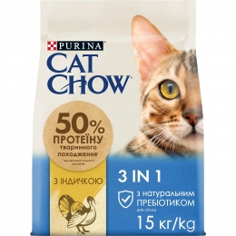 АКЦИЯ Cat Chow Feline 3-in-1 сухой корм с индейкой для кошек 15 кг -  Корм для кошек Cat Chow  