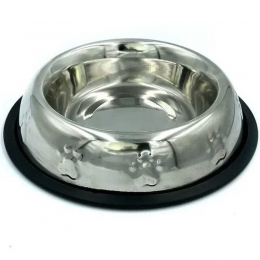 Миска для собак металлическая на резинке с тиснением лапка SWT2305-1 -  Миски и стойки для собак -   Материал: Металл  