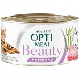 Optimeal Beauty Harmony консерва для кошек полосатый тунец в желе с морскими водорослями 70г - Консервы для кошек и котов