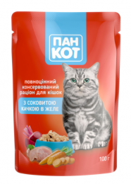 Пан-Кот консерви для кішок качка в желе пауч 100г 141043/140992 -  Вологий корм для котів -   Інгредієнт Качка  