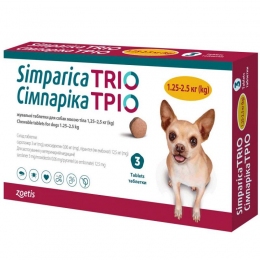 Сімпарика тріо 3 жувальні таблетки від глистів, бліх та кліщів для собак - Засоби та таблетки від бліх та кліщів для собак
