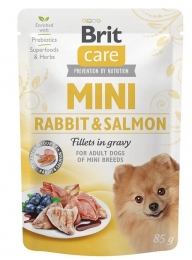 Brit Care Mini pouch Без зерновой влажный корм для собак миниатюрных пород кролик и лосось в соусе, 85 г -  Влажный корм для собак -   Ингредиент: Лосось  