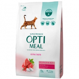 OptiMeal Veal Extra Taste Cat Сухой корм для котов с телятиной -  Корм Оптимил для котов 