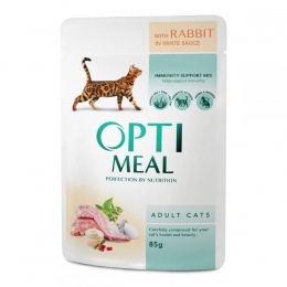 Акция Optimeal Влажный корм для кошек с кроликом в белом соусе 12шт + 12шт в подарок -  Оptimeal консервы для кошек 