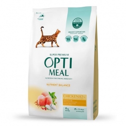 Акция Optimeal Сухой корм для взрослых кошек с курицей 4кг -  Сухой корм Оптимил для котов 