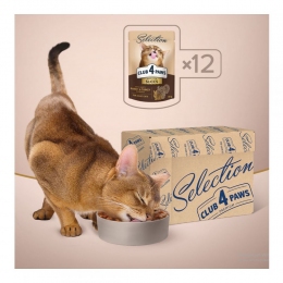 Акция Влажный корм Club 4 paws Selection 85г для кошек с кроликом и индейкой 12шт + 12шт в подарок -  Влажный корм для котов -  Ингредиент: Индейка 