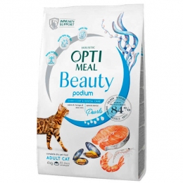 OptiMeal Beauty Podium Adult Cat Сухий корм для підтримання здоров'я шкіри та догляду за зубами котів з морепродуктами, 1,5 кг -  Сухий корм для кішок -   Потреба Здоров'я ротової порожнини  