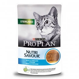 Purina Pro Plan Nutrisavour Sterilised консервы для стерилизованных кошек кусочки трески в паштете пауч 85г -  Влажный корм для котов -  Ингредиент: Треска 