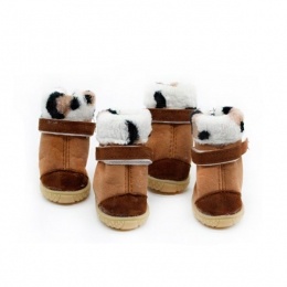 Взуття коричневе замш із хутром №2 (5х3,8 см) -  Взуття для собак 