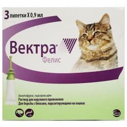 Вектра Феллис кошек 0,9мл капли наружные против паразитов, 1 пипетка, Сева - 