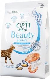 Optimeal Beauty Podium сухой корм для кошек Блестящая шерсть и уход за зубами 4,0кг+4,0кг Акция -  Сухой корм для кошек -   Ингредиент: Рыба  
