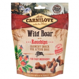 Лакомство Carnilove Crunchy Wild Boar with Rosehips - беззерновые для собак всех пород с диким кабаном 200 г -  Лакомства для собак -   Ингредиент: Кабан  