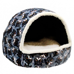 Домик Котофей синяя киска велсофт и овчина - Лежанки и домики для котов и кошек