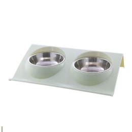Бар пластиковий вигнутий з 2 металевими мисками для собак -  Миски для кішок -   Матеріал Метал  