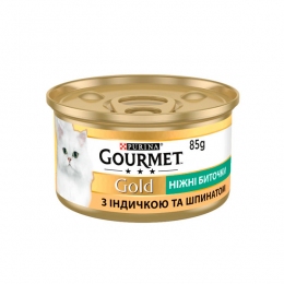 Gourmet Gold ніжні биточки для котів з індичкою та шпинатом, 85 г - Вологий корм для для кішок та котів