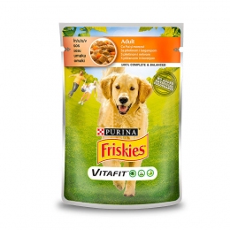 Friskies консерви для собак з куркою і морквою в підливі 100г Павуч 800847 - Недорогий корм для собак
