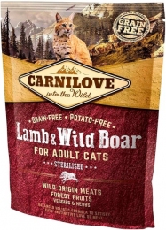 Carnilove Cat Lamb Wild Boar Sterilised Сухий корм для стерилізованих кішок з ягнятком та кабаном, 400 г -  Сухий корм для кішок -   Інгредієнт Кабан  