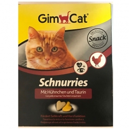 Gimcat Schnurries витаминизированные сердечки с таурином и курицей -  Лакомства для кошек Gimpet     