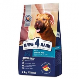Акция Club 4 paws (Клуб 4 лапы) Для собак всех пород с ягненком и рисом -  Премиум корм для собак 