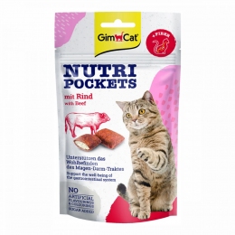 GimCat Nutri Pockets with Beef & Fiber Лакомства для кошек с говядиной и волокнами 60г -  Влажный корм для котов - Gimpet     