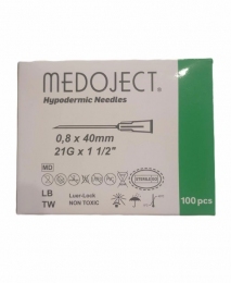 Голка Medoject ін'єкційна стерильна 21G (08x40 мм) №100 зелена  -  Ветеринарне обладнання - Інші   