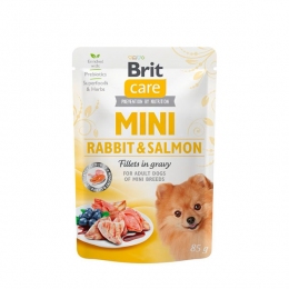 Brit Care Mini pouch Без зерновой влажный корм для собак миниатюрных пород кролик и лосось в соусе, 85 г -  Консервы для джек рассел терьера 