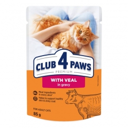 Клуб 4 лапы влажный корм для кошек с телятиной в соусе 85г -  Корм для выведения шерсти Club 4 Paws   