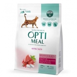 АКЦИЯ Optimeal Сухой корм для кошек со вкусом телятины 0.2+0.1 кг -  Сухой корм Оптимил для котов 
